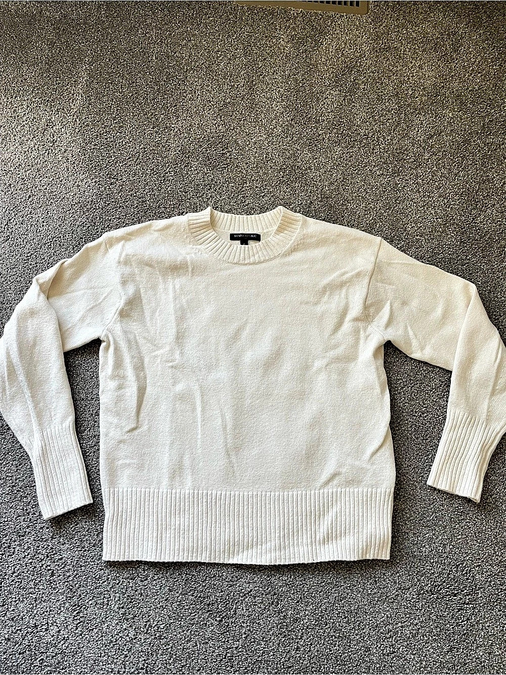 Banana Republic Ribbed Cotton Crew-Neck Sweater Cream Beige Small